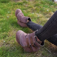 2025 Modern High-heel Boots for Women Ankle Wedges Suede Ladies Shoes Splicing Fake Zip Belt Buckle Height Increasing Daily Wear 5