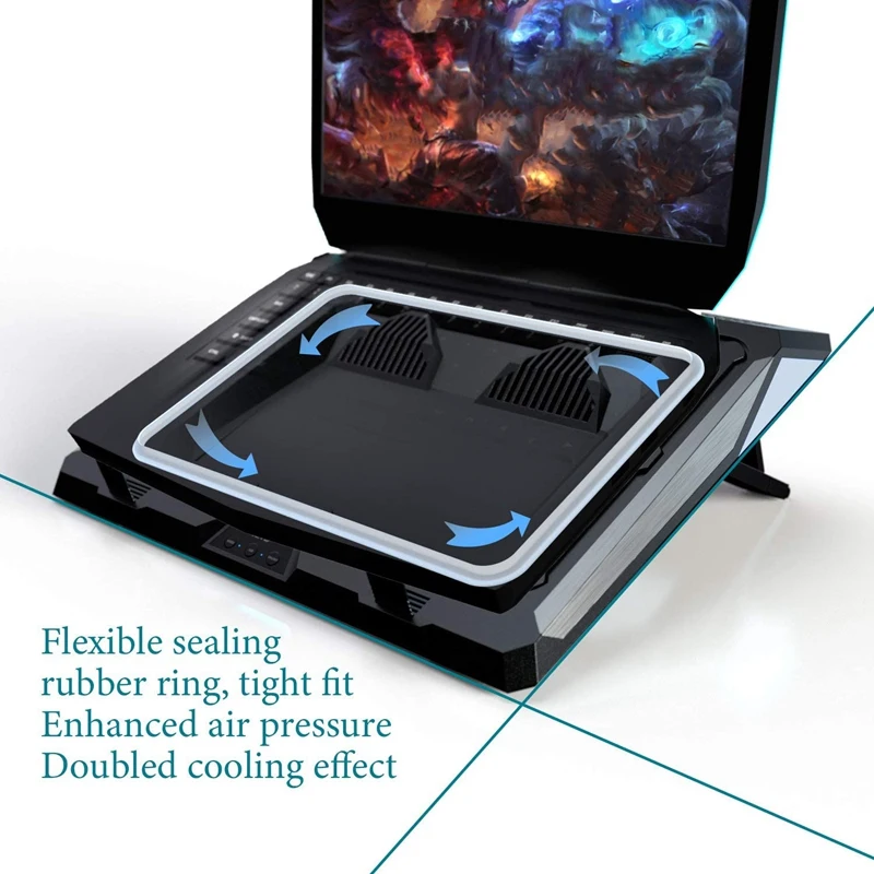 IETS GT300 Double Blower Laptop Cooling Pad for Gaming Laptop Cooler Pad with Dust Filter and Colorful Lights laptop cooling pad