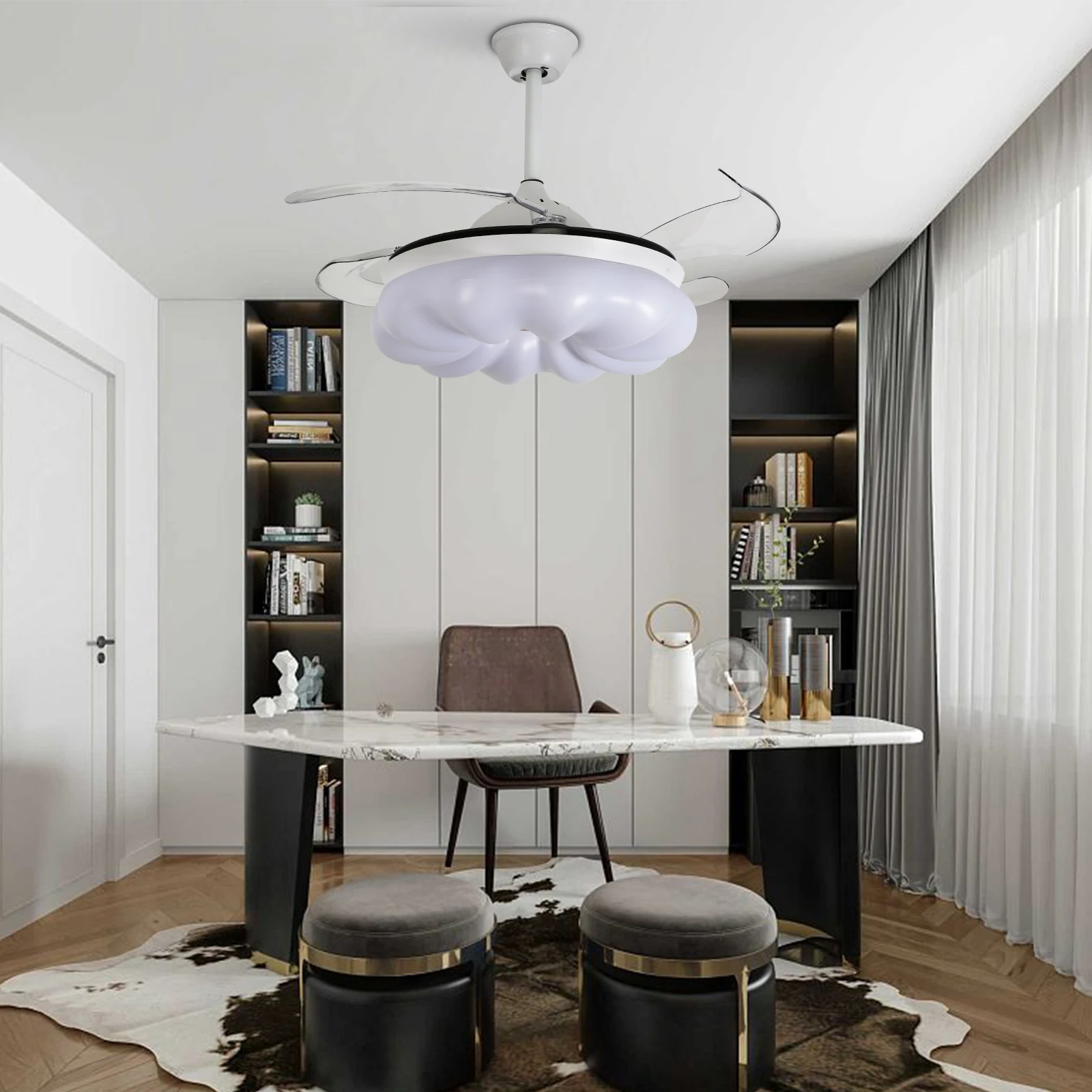 Ceiling Fan with Lights&Remote Control, 42 Inch Modern Fandelier Ceiling Fan, Retractable Fan with Light