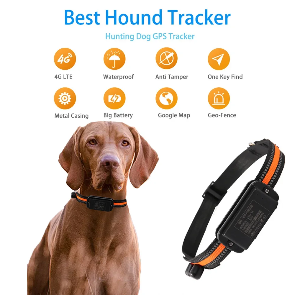 

4G Hunting Dog GPS Tracker Geo-Fence Alarm History Playback Anti-Lost Live Tracking Collar Metal Shell IP67 Waterproof for Hound