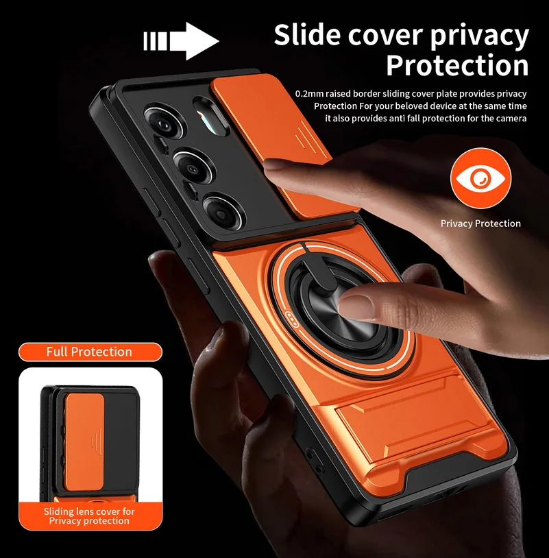 Enhanced 2-in-1 Ring Grip Magnetic Car Holder Case with Lens Protection