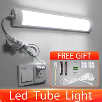 Led Tube Light With Switch Wire 110V 220V 10W 20W Lighting Strip Lamps 30/50cm For  Living Room Bedroom Closet Kitchen Lamp