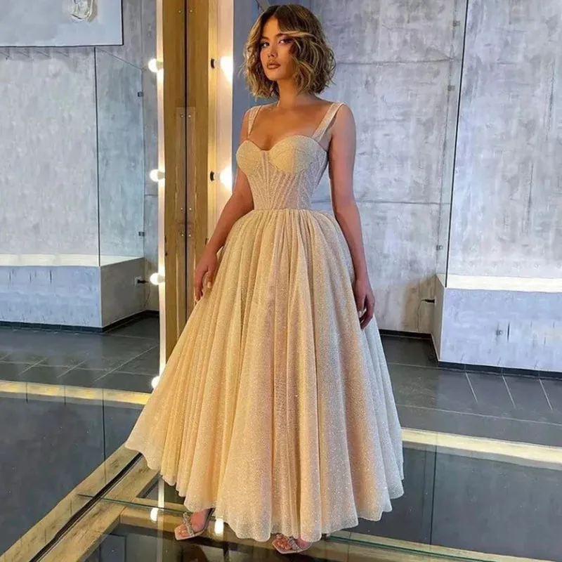 

Musetta Glitter Sequins Tulle Long Evening Dresses Sleeveless Spaghetti Straps Formal Party Gown Strapless Backless Prom Dress