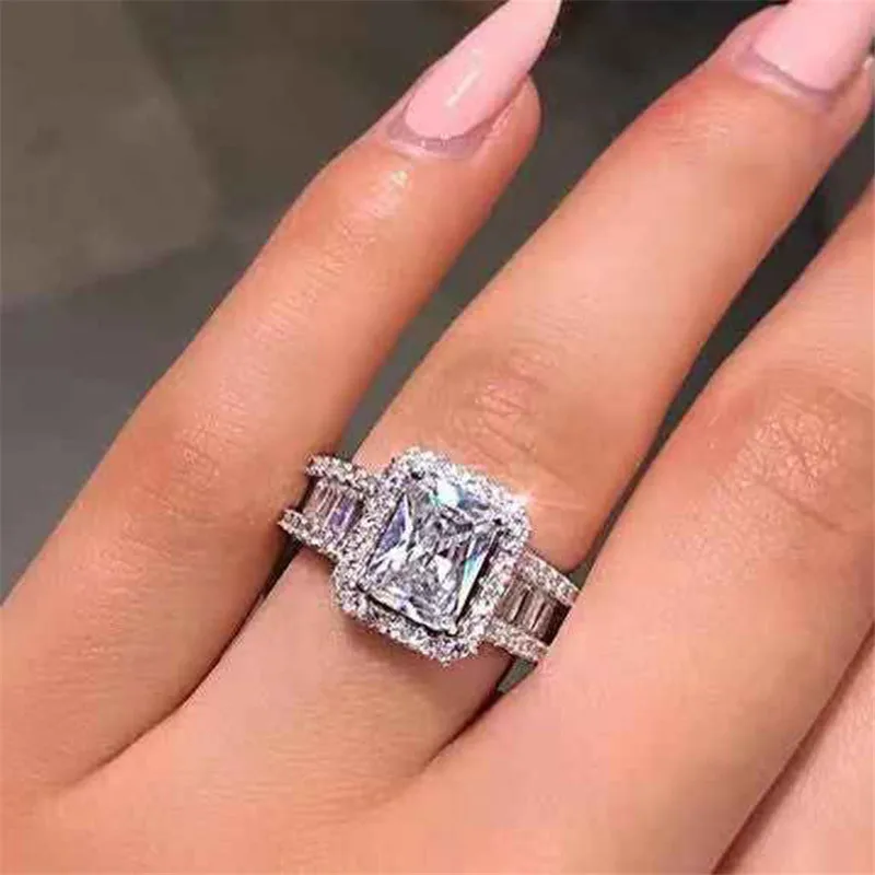 Milangirl Luxury Zircon Wedding Ring Hot Silver Color Geometric Bridal Engagement Jewelry |