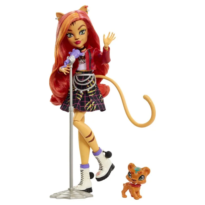 

Модная Кукла Monster High Toralei в полоску с красными и оранжевыми волосами, аксессуары и Тигр с саблезубными зубцами для домашних животных