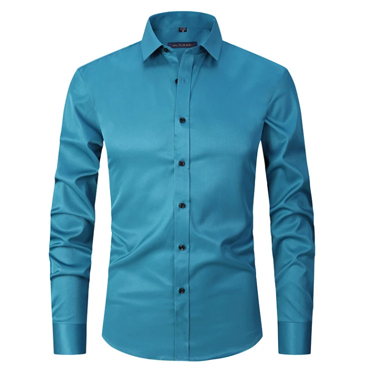 6XL 7XL 8XL Spring and Autumn Elastic Shirt Men's Long Sleeve Large Luxury Business Casual Slim Solid Color Wrinkle Free Press