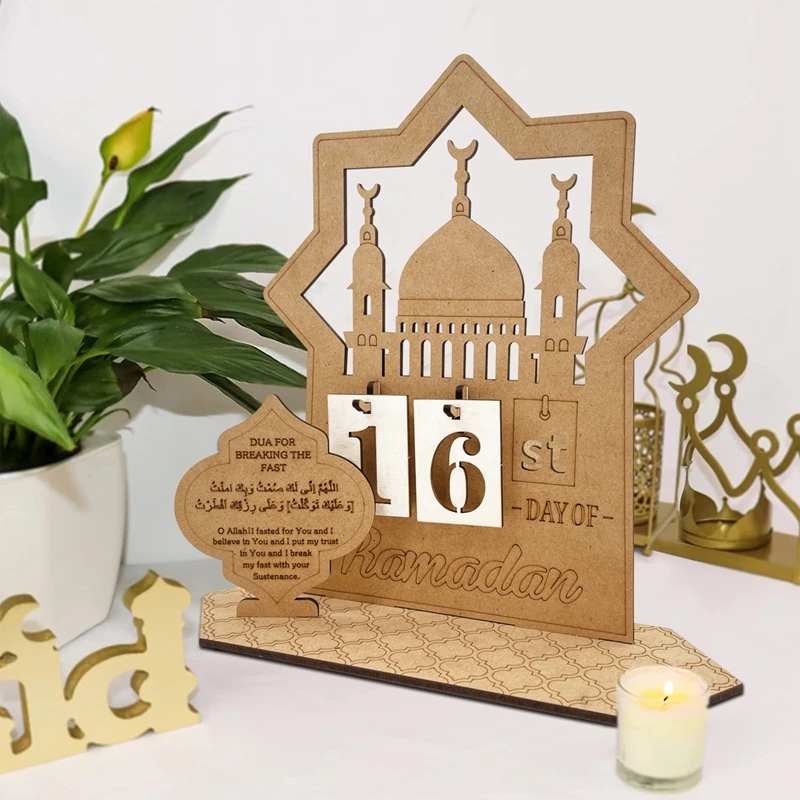 Calendario de cuenta regresiva de madera para Ramadán, adorno EID Mubarak para el hogar, decoraciones de mesa islámicas musulmanas, 2024