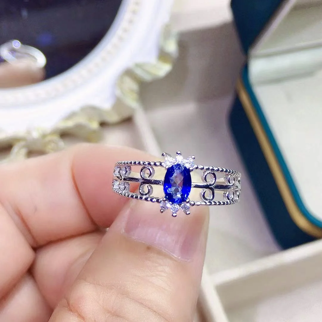 

Natural Sapphire Ring for Daily Wear Gift for Woman925 Silver Snake Ring with Blue Sapphire 4mm*5mm 0.5ct