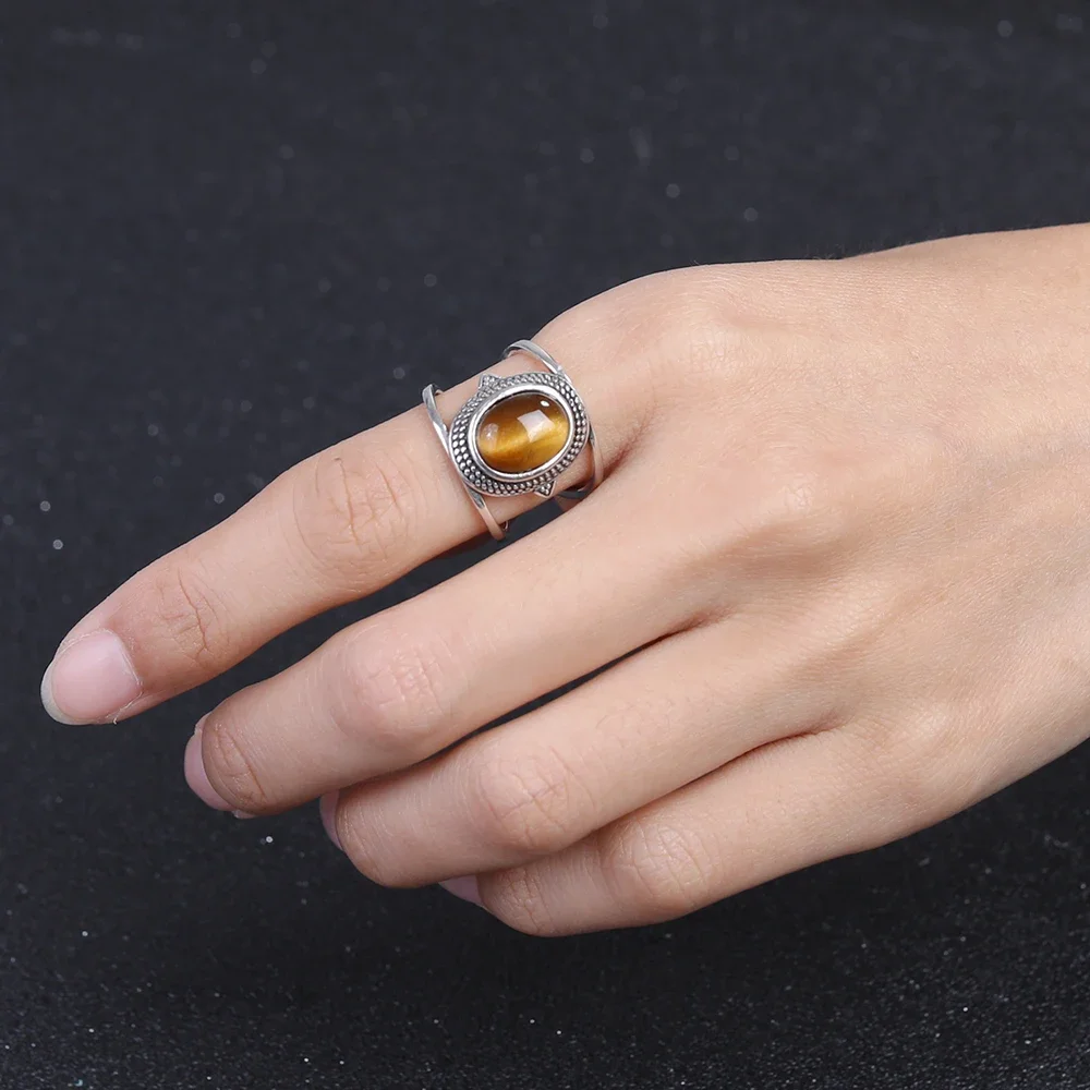 8*10MM Tiger's Eye Stone Rhodochrosite Rings 925 Sterling Silver Ring For Men Women Gemstone Jewelry Gift silver rings silver ring gemstone ring