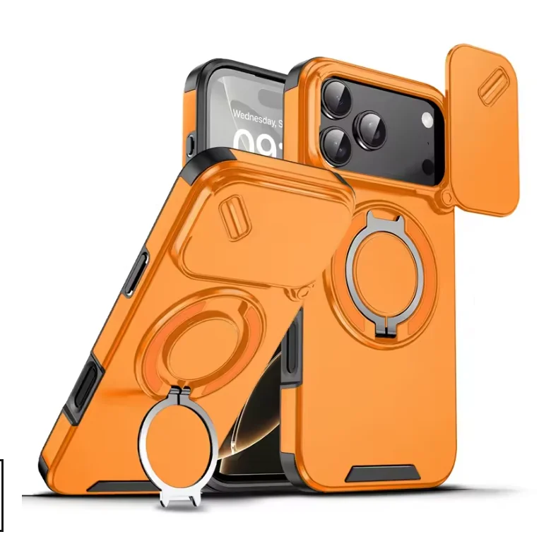 Armor Shockproof Magnetic Ring Stand Holder Phone Case For iphone 17Air 17Pro 17 Pro Max orange Camera flip Protection Cover