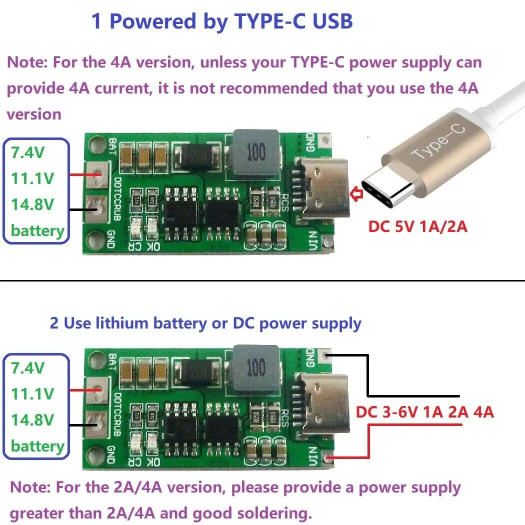 스텝 업 전압 부스트 Lipo 리튬 이온 DC, C타입 18650 충전기, DDTCCRUB_2S1A, 2S 1A, 3-6V  8.4V, 5V
