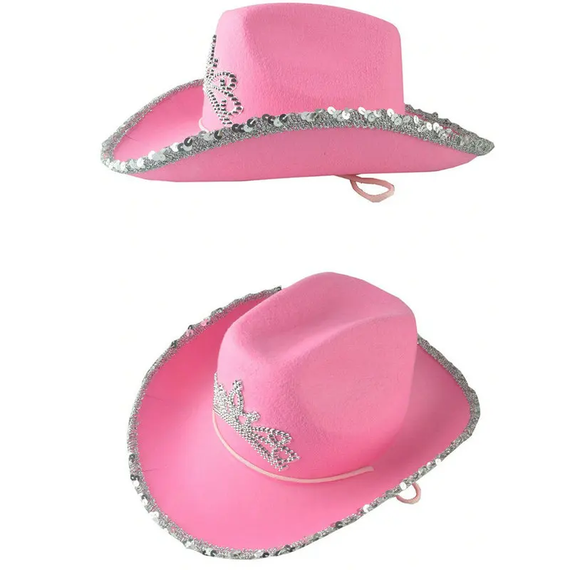 Pink west Cowgirl Hats for Women Cow Girl Hats Tiara Feather Felt Western Sequin Cowboy Hat Costume Party Play Dress Cap cowboy hats cowgirl hats