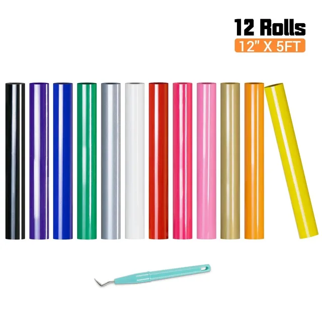 HTVRONT 12 Pack 12inX5ft Multi Colors Heat Transfer Vinyl Roll for Cricut T-shirt Printing DIY Iron on HTV Film Easy To Cut 2