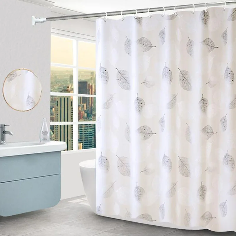 Shower Curtains Bathroom Shower Curtains PEVA Waterproof Thickening With Hooks Rustproof Metal Grommets Leaf Pattern