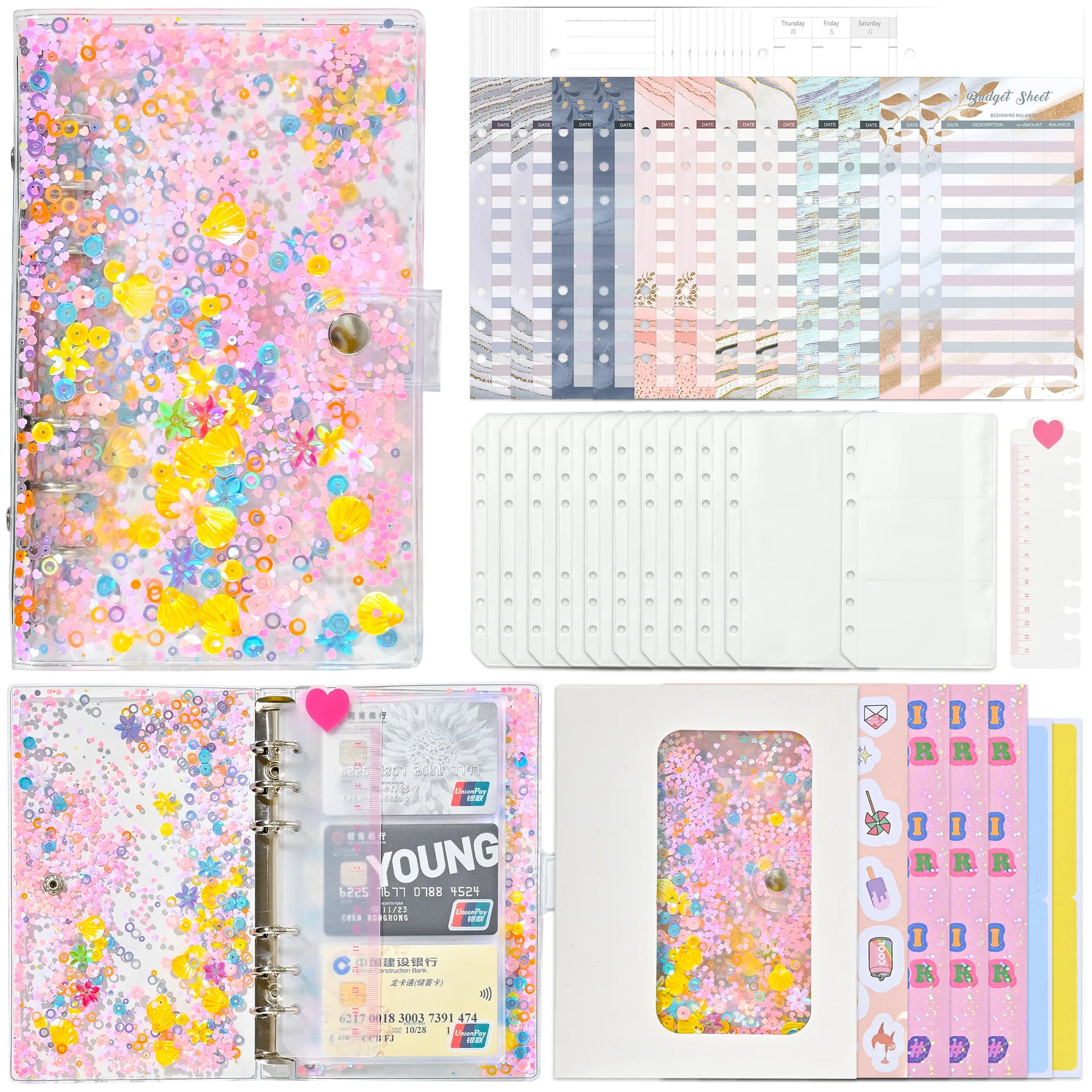 

Colorful, transparent hand ledger, binder, notebook, cash budget, wealth management book, zippered bag book, etc