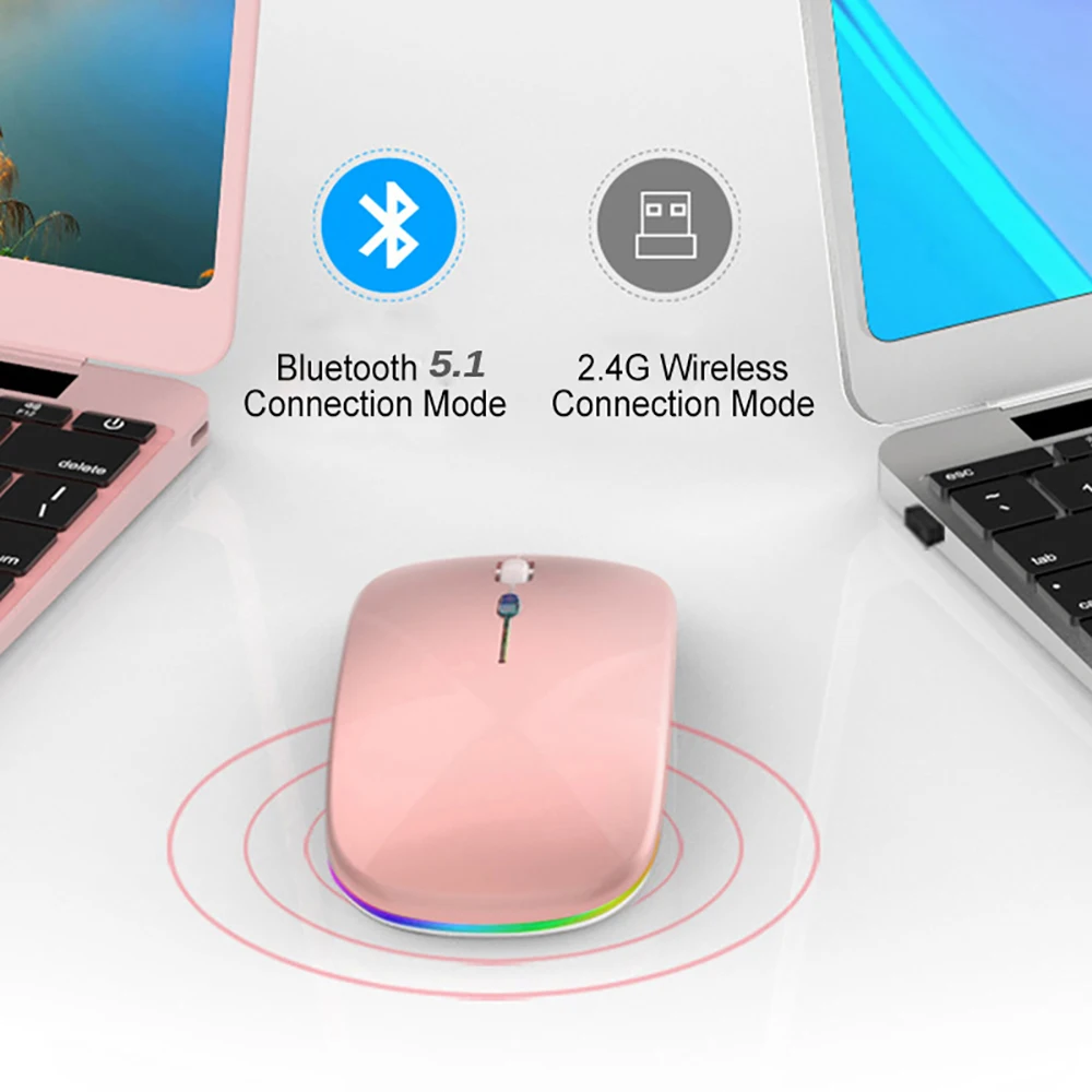 1600DPI Bluetooth 5.1 Wireless Mouse Rechargeable RGB Backlight for Laptop PC for Wireless Mouse