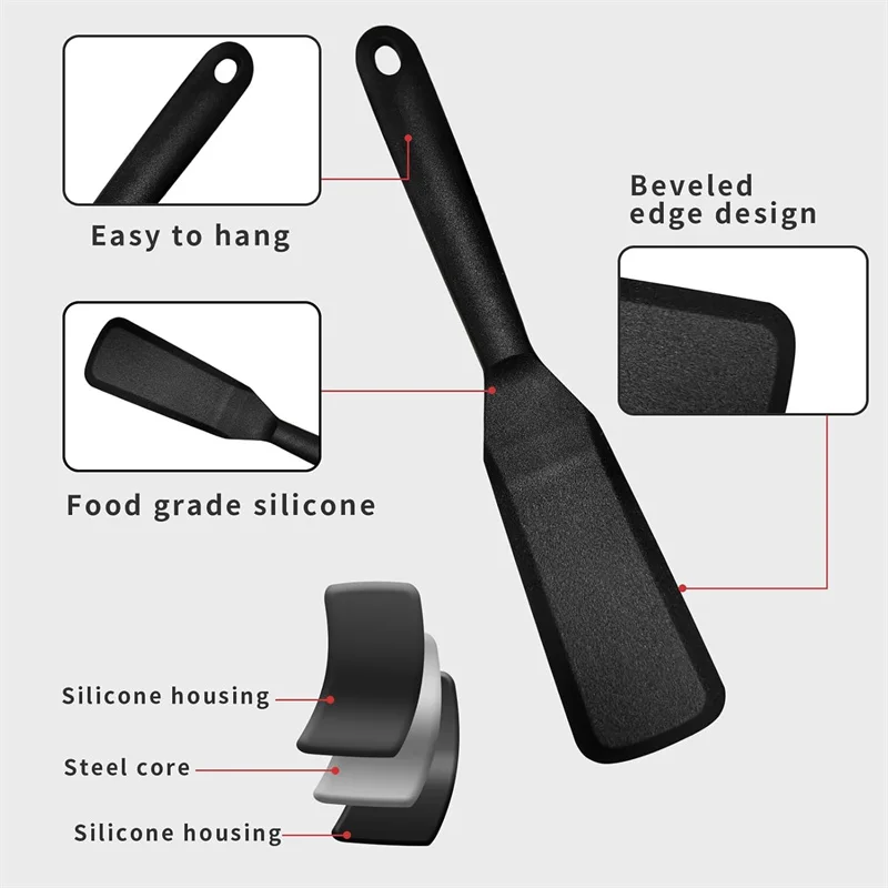 2 قطعة ملعقة سيليكون تيرنر مقاومة للحرارة غير عصا فطيرة ملعقة واسعة ورقيقة الفطائر ملعقة تيرنر لبيض الأسماك البيتزا