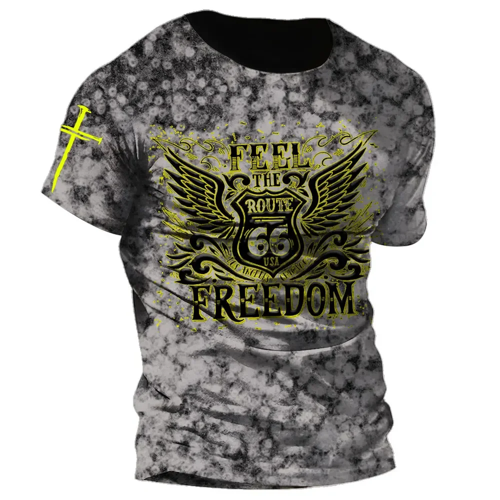 New Men's Summer 3D Printed T-shirt Vintage US Route 66 Print Men's Short Sleeve Hip Hop Street Wear Oversized Casual O-neck T-s