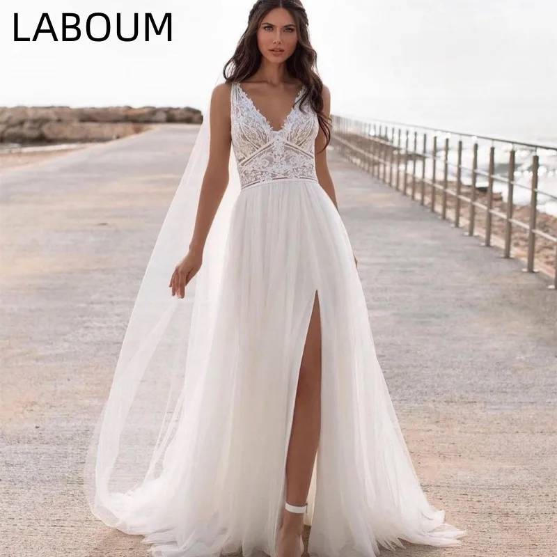 

LaBoum Elegant Wedding Dresses for Bride 2023 Lace Appliques High Split A-Line Bridal Gowns vestido de novia فستان حفلات الزفاف