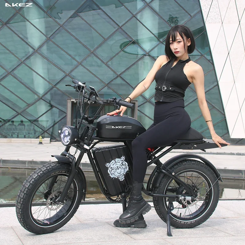 AKEZ-S2PRO-Dual Battery Model 1500W48V26AH All-Terrain Fat Tire Electric Bicycle Dual Suspension Retro Model