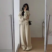Automne décontracté sweats femmes ample à manches longues fermeture éclair sweats à capuche veste taille pantalon de sport 2 pièces ensemble survêtements 3
