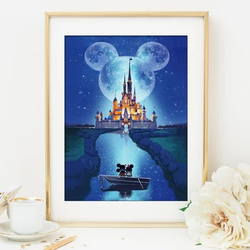 Peinture diamant thème château et Mickey Mouse Disney, perceuse complète, mosaïque ronde, dessin animé, décoration de paysage pour la maison, 5D 1