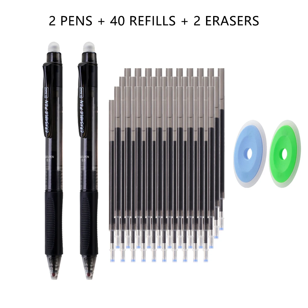 Premium 0.5mm Erasable Gel Pen Set with Built-in Top Eraser and Refill