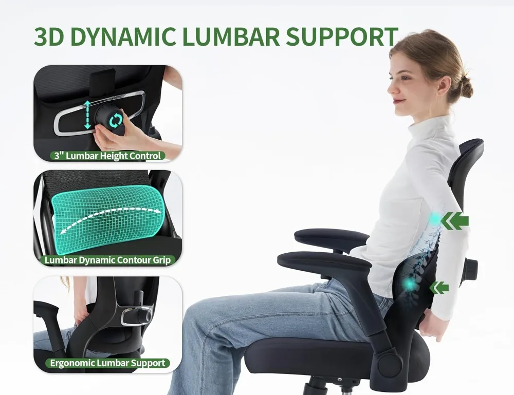 Ergonomic Office Chair with Lumbar Support, 400LBS Capacity, Adjustable Armrests & Breathable Mesh Back
