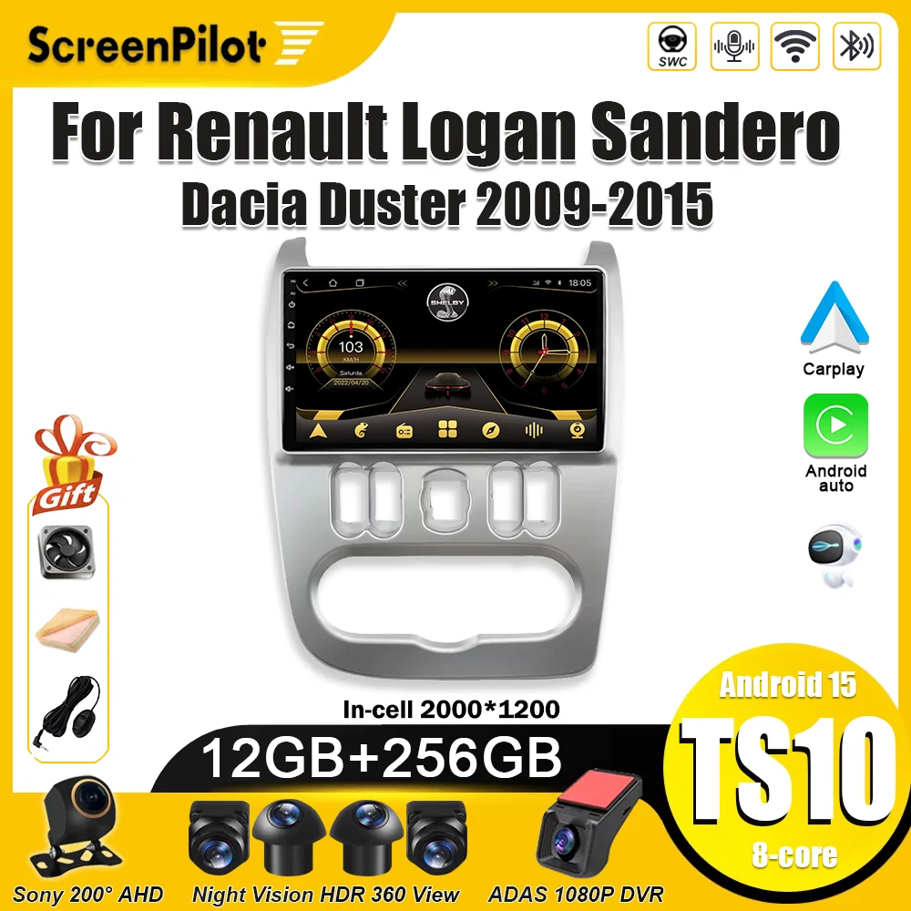 Radio para Auto con Android 16 para Renault Logan, Sandero, Dacia Duster 2009-2015, Lada Largus 2012-2020, Nissan NP 200 2010-2013, Carplay, RDS 2
