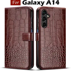 Elegant Leather Wallet Flip Cover for Samsung Galaxy A14 - Premium Phone Case (Deep Brown)