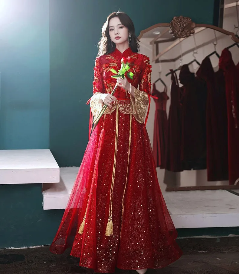 Bridal Chinese Wedding Dress Toast Clothing Costume Wedding Dress Wedding Clothing,A,S 