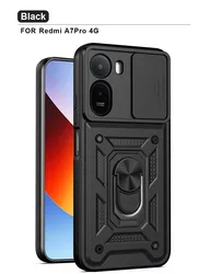 Enhanced Shockproof Armor Case with Magnetic Holder Ring and Enhanced Camera Protection for Redmi 15A (Black)