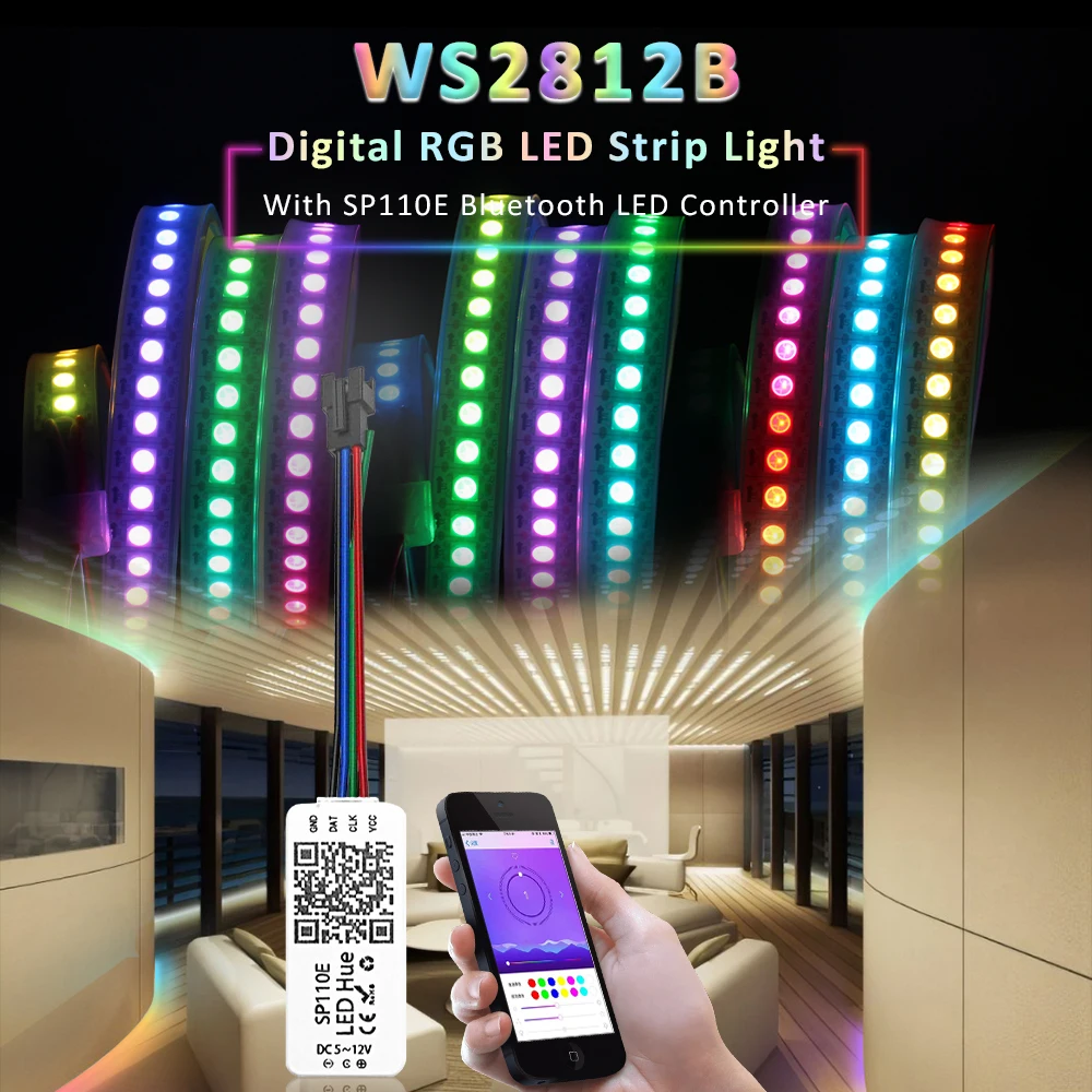WS2812B LED Strip RGBIC Magic Addressable Digital Lights SMD5050 5V SP110E Controller 30/60/144 Pixel Flexible Tape Ribbon Lamp