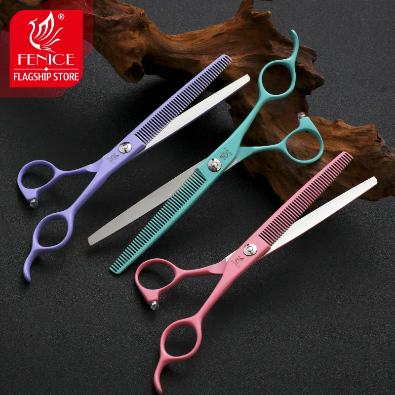 Fenice Professional 6.5/7 Inch JP440C Macaron Colorful Straight Cutting Curved Thinning Chunker 4 pcs Set Pet Grooming Scissors dog grooming scissors kit