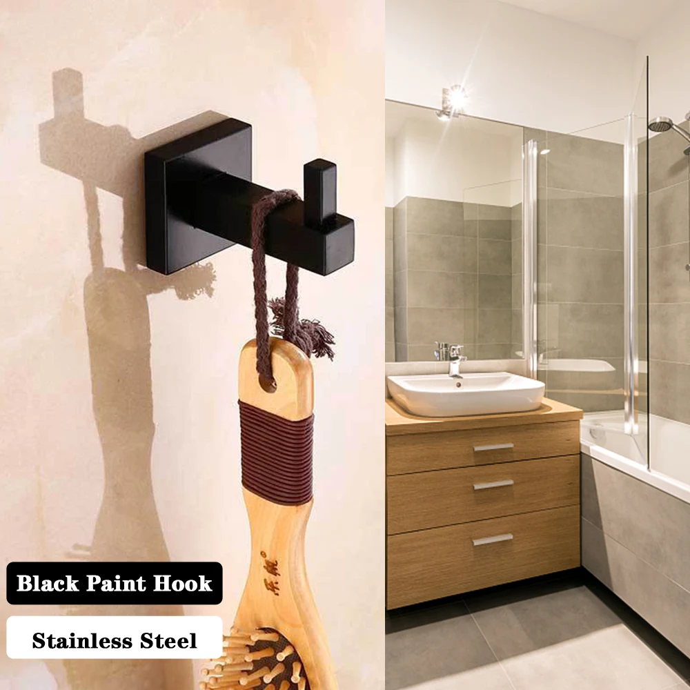 Wall Mounted Clothes Hat Towel Hanger Single Robe Hook Black Painted Stainless Steel Kitchen Hooks