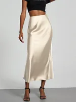 21 Colors New 2026 Women's Elegant High Waist Satin Long Skirts Female Summer Solid Color Faldas - Image 6