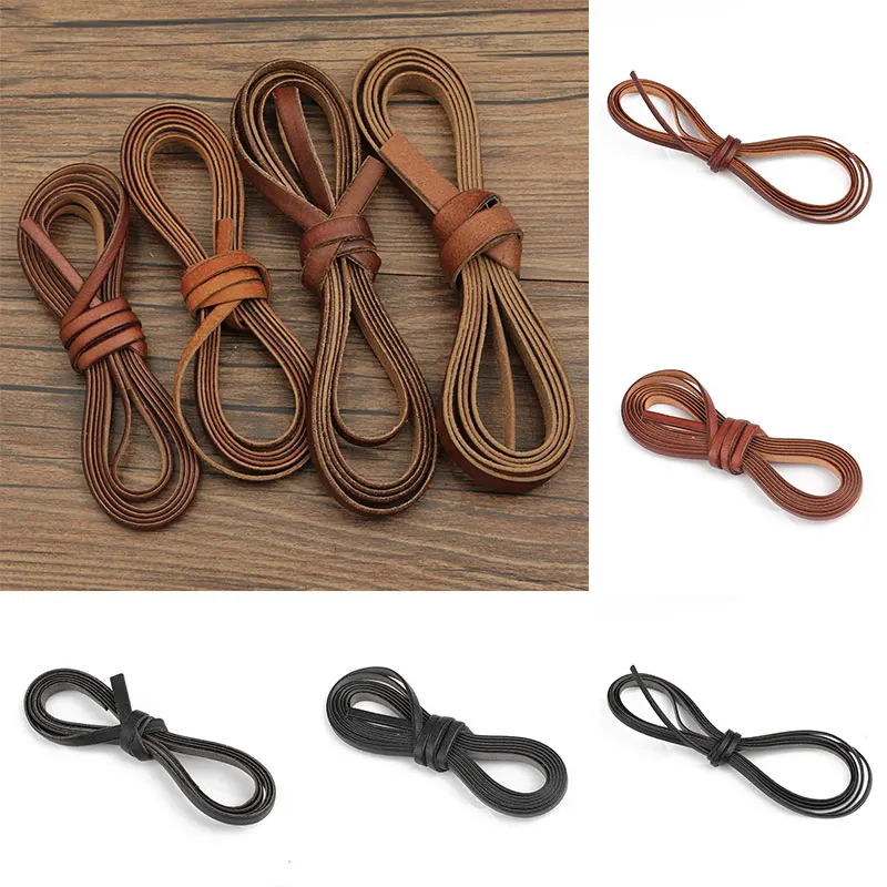 1Meter 3/5/8/10mm Flat Genuine Leather Cords Vintage Brown Cow Leather Fit Bracelet Jewelry Making Findings leather cord