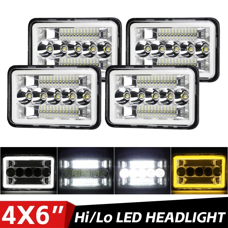 4 X 6 inch LED Halo Headlight H4 H4656 H4651 4652 H4666 H6545 6000K Hi ...