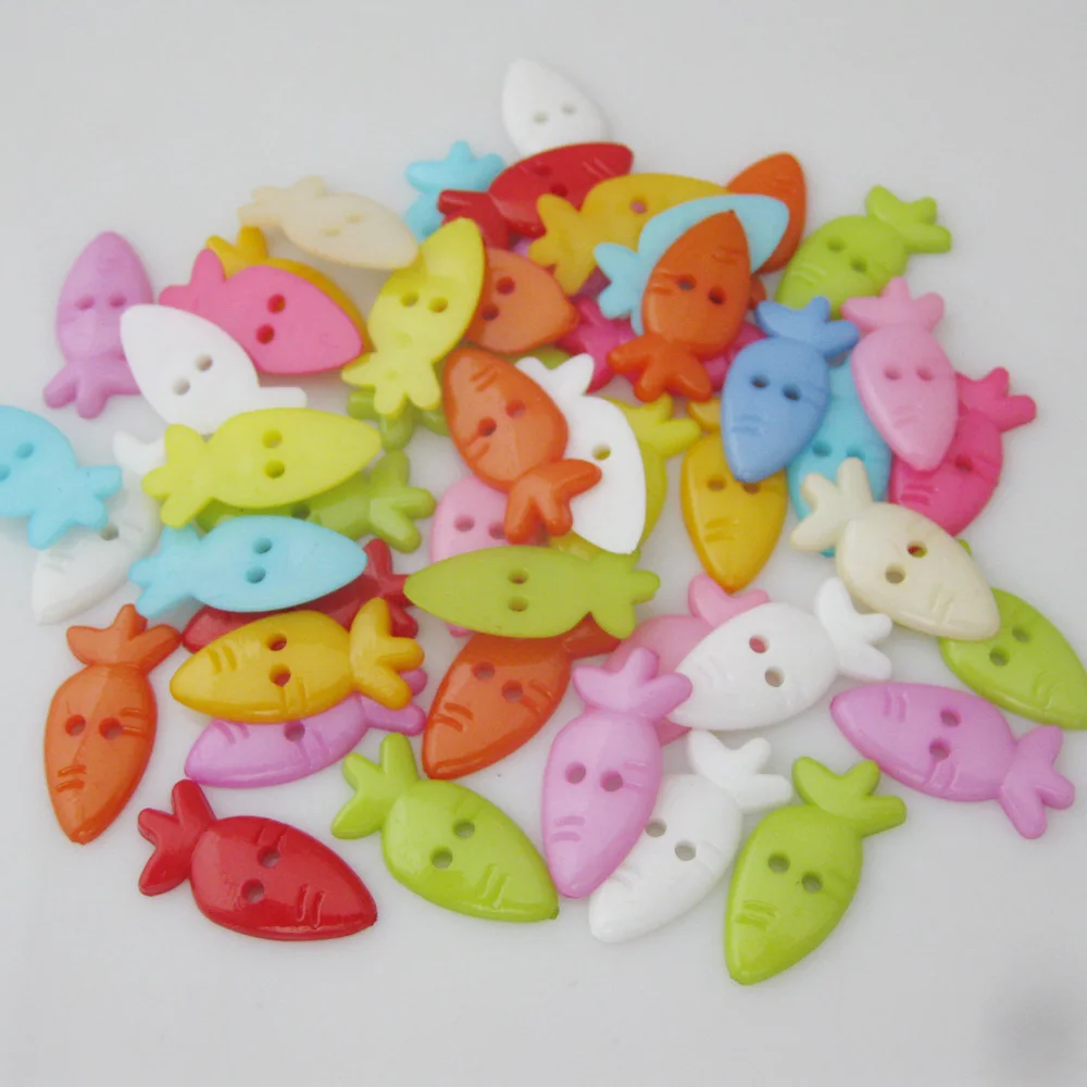 NBNNOA About 1" high Cutely Fruit Flatback Buttons Plastic Carrot Mixed Colors 50Pcs DIY Sewing Clothes Craft Accessory 2