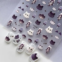 Kawai Autocollants adhésifs pour ongles en forme de chat, chaton noir fantôme, dégradé, citrouille, sucette, étoile, mignons, pour nail art et manucure 1