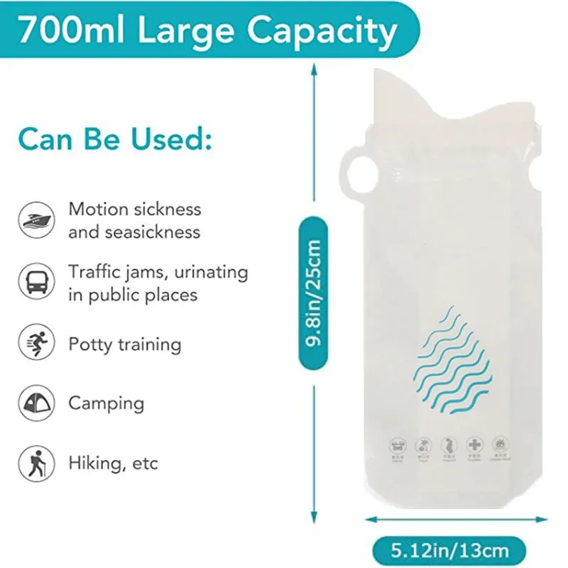 700ml 4pcs Outdoor Travel Emergency Portable Car Disposable Vomit Bag Urine Bag Disposable Toilet Bag Mini Mobile Toilets Handy Unisex
