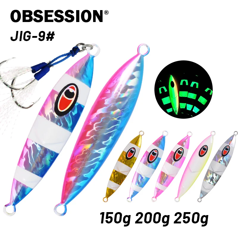 

OBSESSION 150g 200g 250g Slow Pitch Jigs Sinking Sea Fishing Lures Luminous Jigging Lure Cranky Artificial Bait Metal Jig Hooks