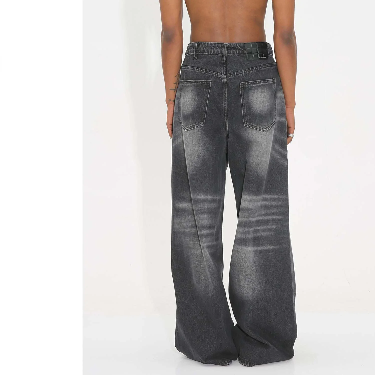 

Прямые широкие брюки в стиле ретро с эффектом потертости, мешковатые джинсы, одежда Y2K, черные прямые Роскошные джинсовые брюки