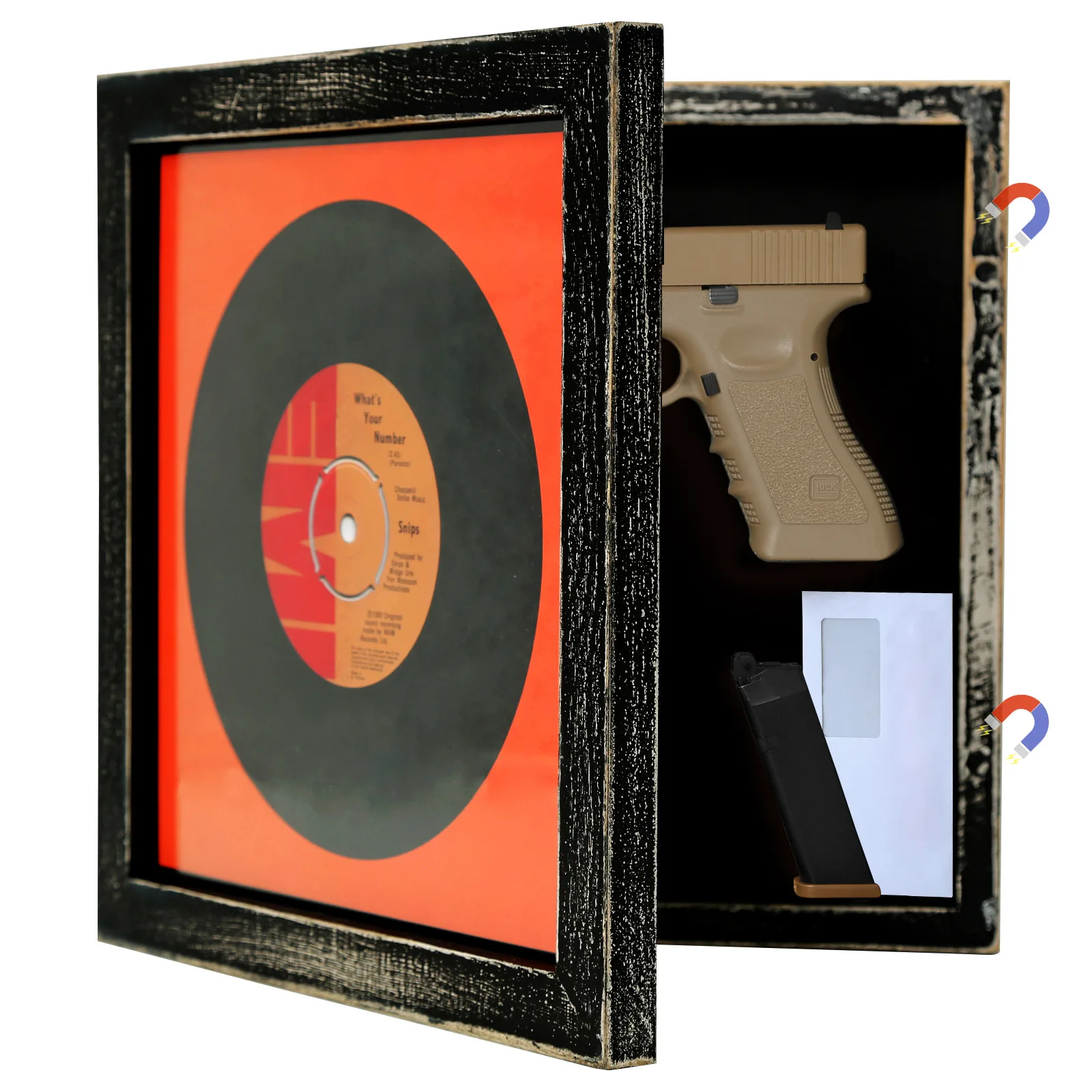 

Hidden Gun Safe Concealment Wooden Picture Frame Pistols Money Safe Storage with Magnetic Door Secret Handgun Hidden Gun Shelf