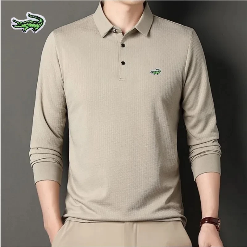 

New Men's Embroidery Brand High Quality Knitted Long Sleeve Polo Shirt Four Seasons Casual Fashion Ribbed Long Sleeve Top T-shir