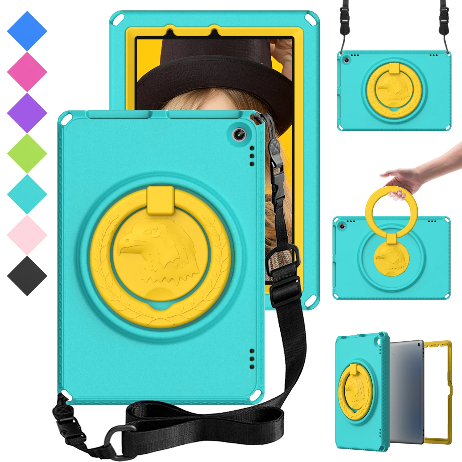 360 Custodia Girevole Per Amazon Fire 7 2022 Hd10 2021 Hd8 Plus 2020 2022 Eva Kids Funda Cover Antiurto Con Tracolla