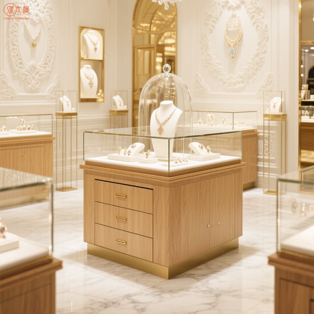 맞춤형 현대식 주문 제작 보석 진열장 쇼핑몰 디스플레이 캐비닛 디자인 원목 보석 진열장 제조업체