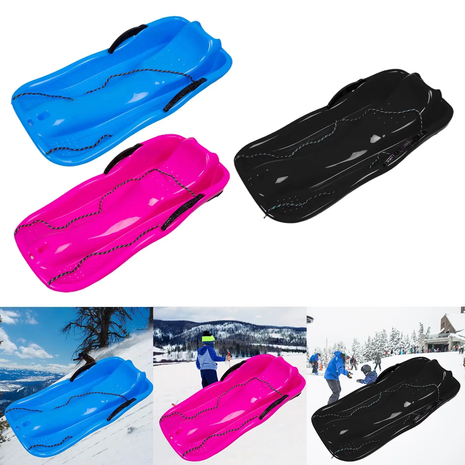 Toboggan Double Human Sleigh Sledding with Brake Handle Downhill Sled Winter