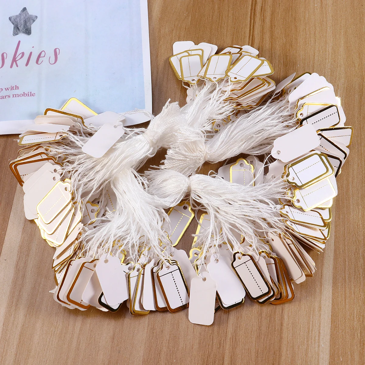 

500pcs Golden Side Hanging Price Label Tags for Gift Jewelry Sale Display