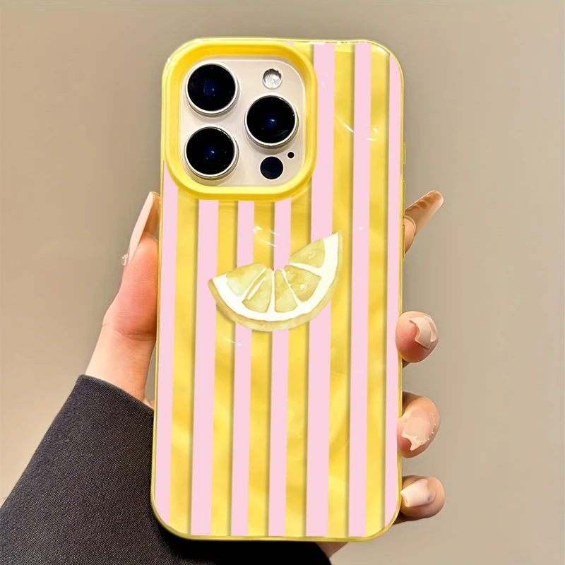 Vibrant Yellow Lemon & Pink Stripes Wrinkled Texture Phone Case Cover